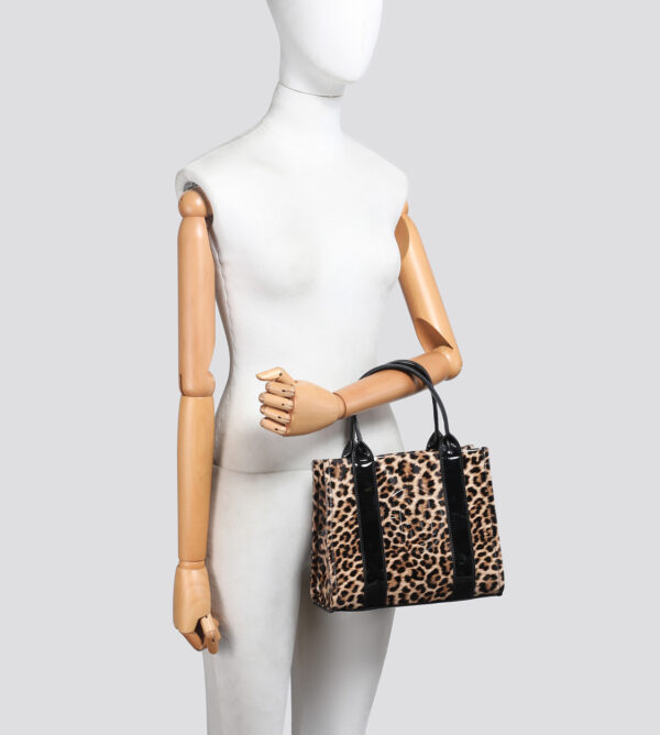 25433 Leopard Print Patent Tote Bag