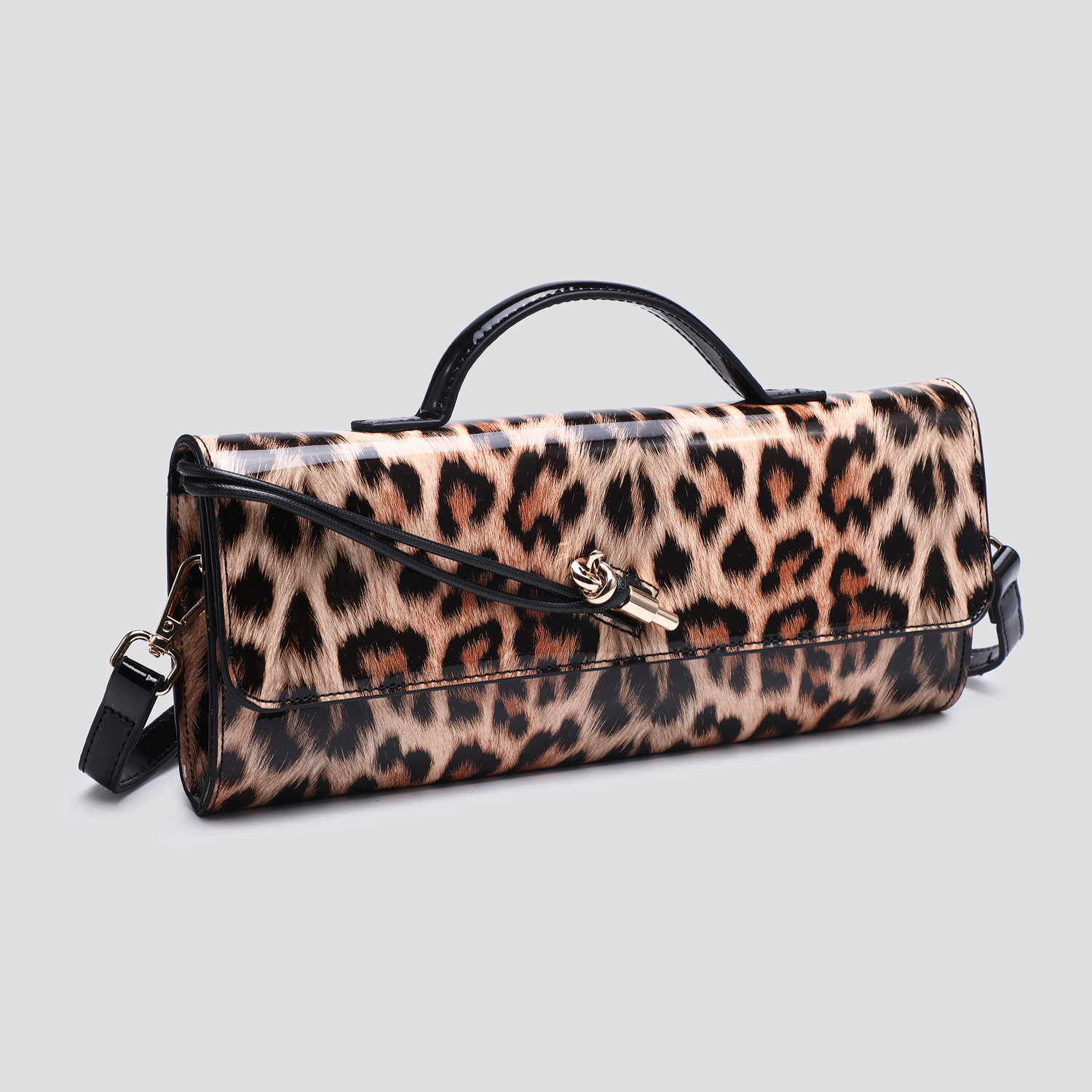Leopard Print Patent Clutch Bag Crossbody Bag # 25462