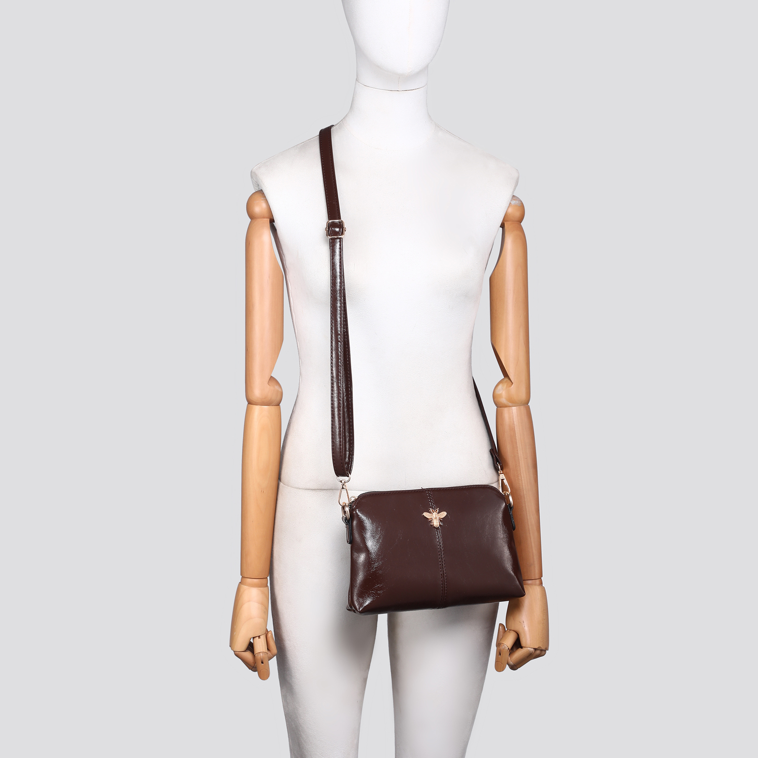 Faux Leather Crossbody Bag with Bee Logo # 26701