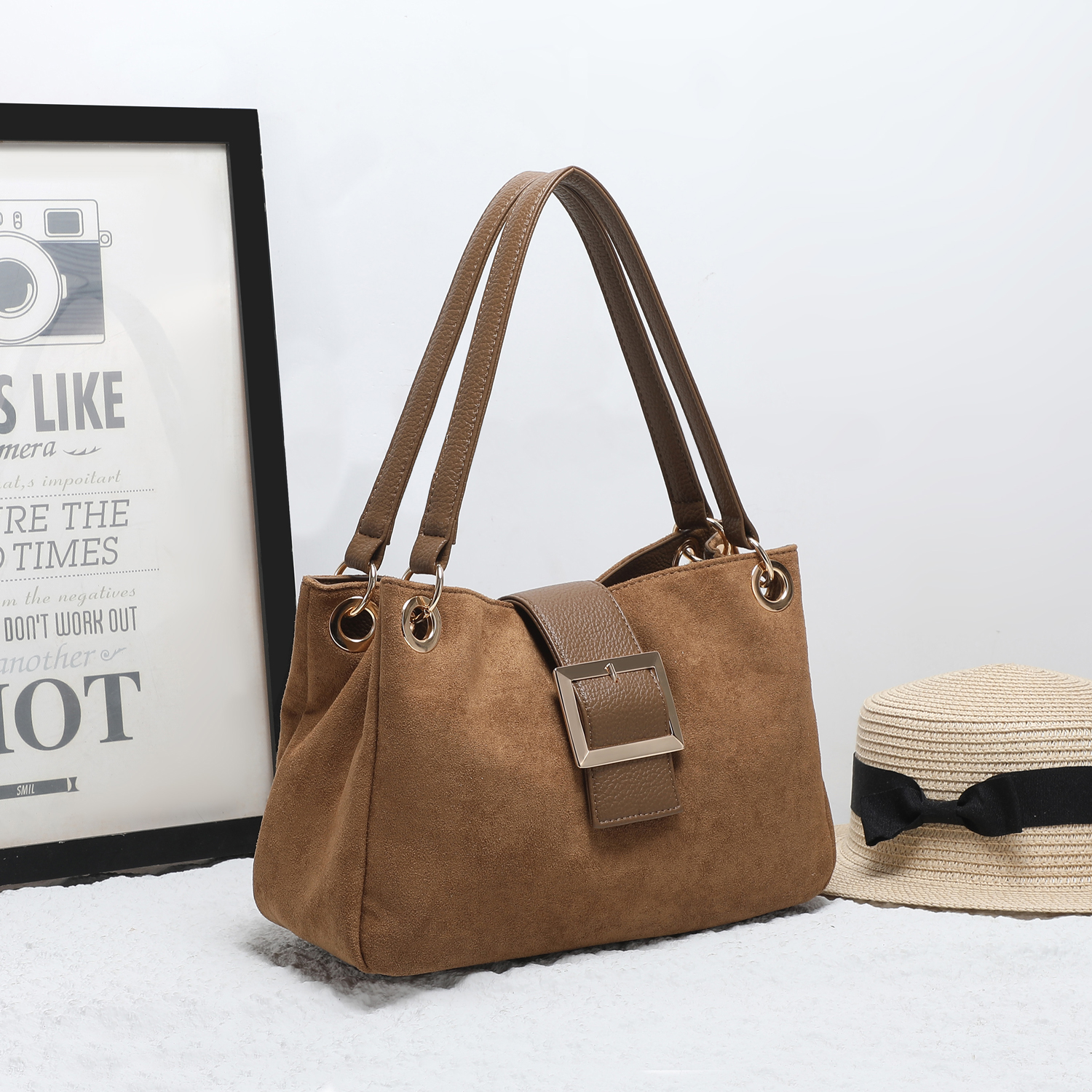 25457  Vegan Suede Shoulder Bag