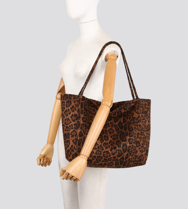 25416  Leopard Print Fabric Shopper Bag Tote Bag