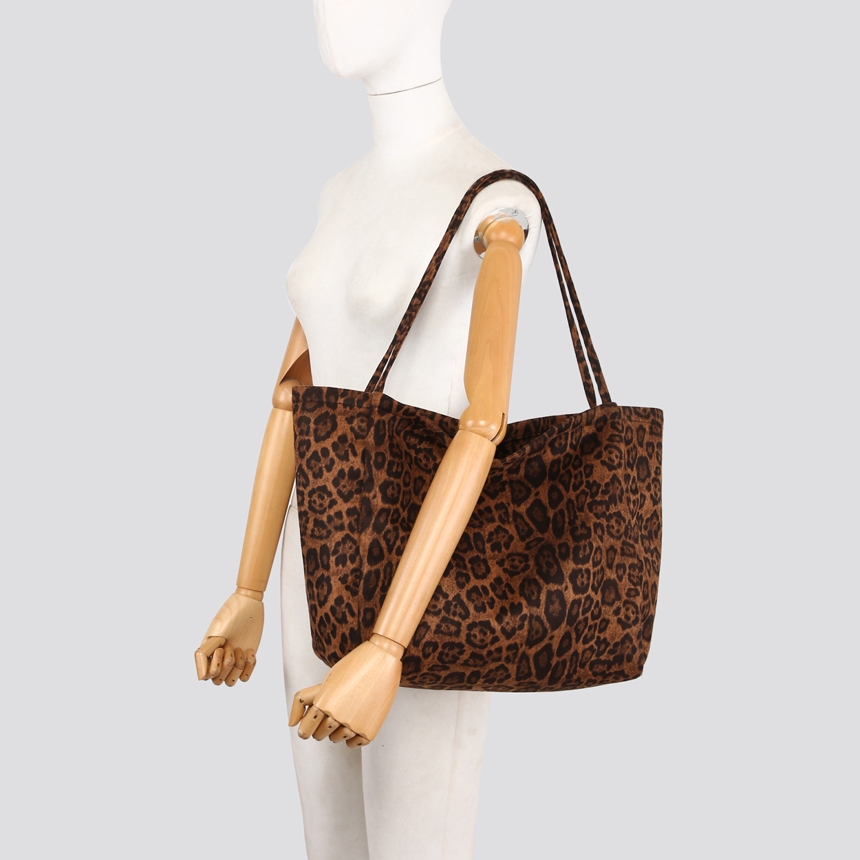 25416  Leopard Print Fabric Shopper Bag Tote Bag