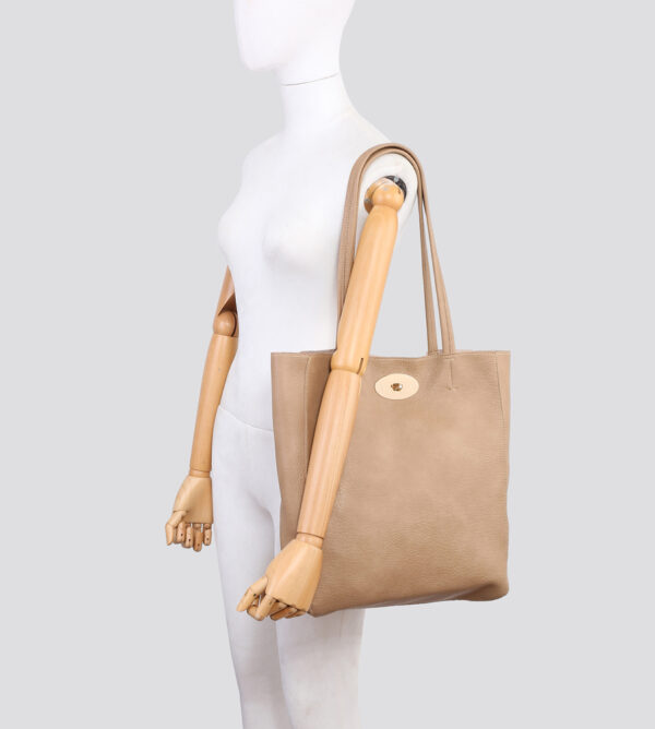 3293 Soft Faux Leather Large Tote Bag with Twist Lock