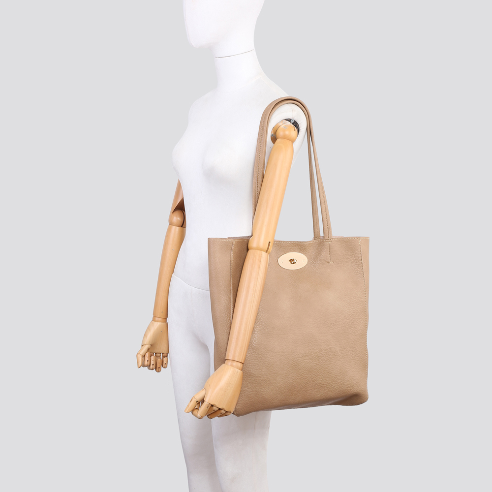 3293 Soft Faux Leather Large Tote Bag with Twist Lock