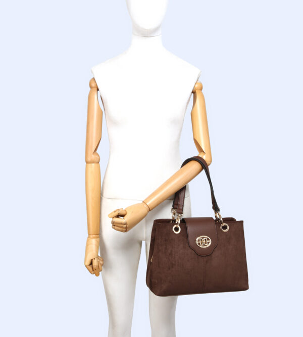 25452  Vegan Suede Triple Compartment Tote Bag