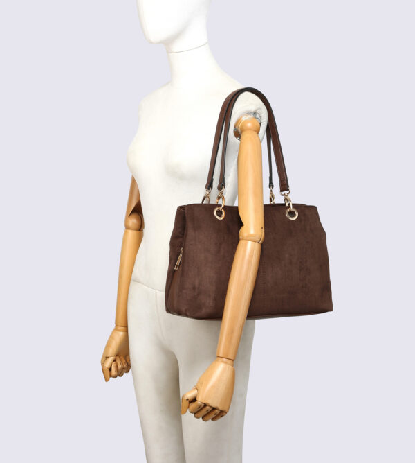 25451 Vegan Suede Triple Compartment Tote Bag