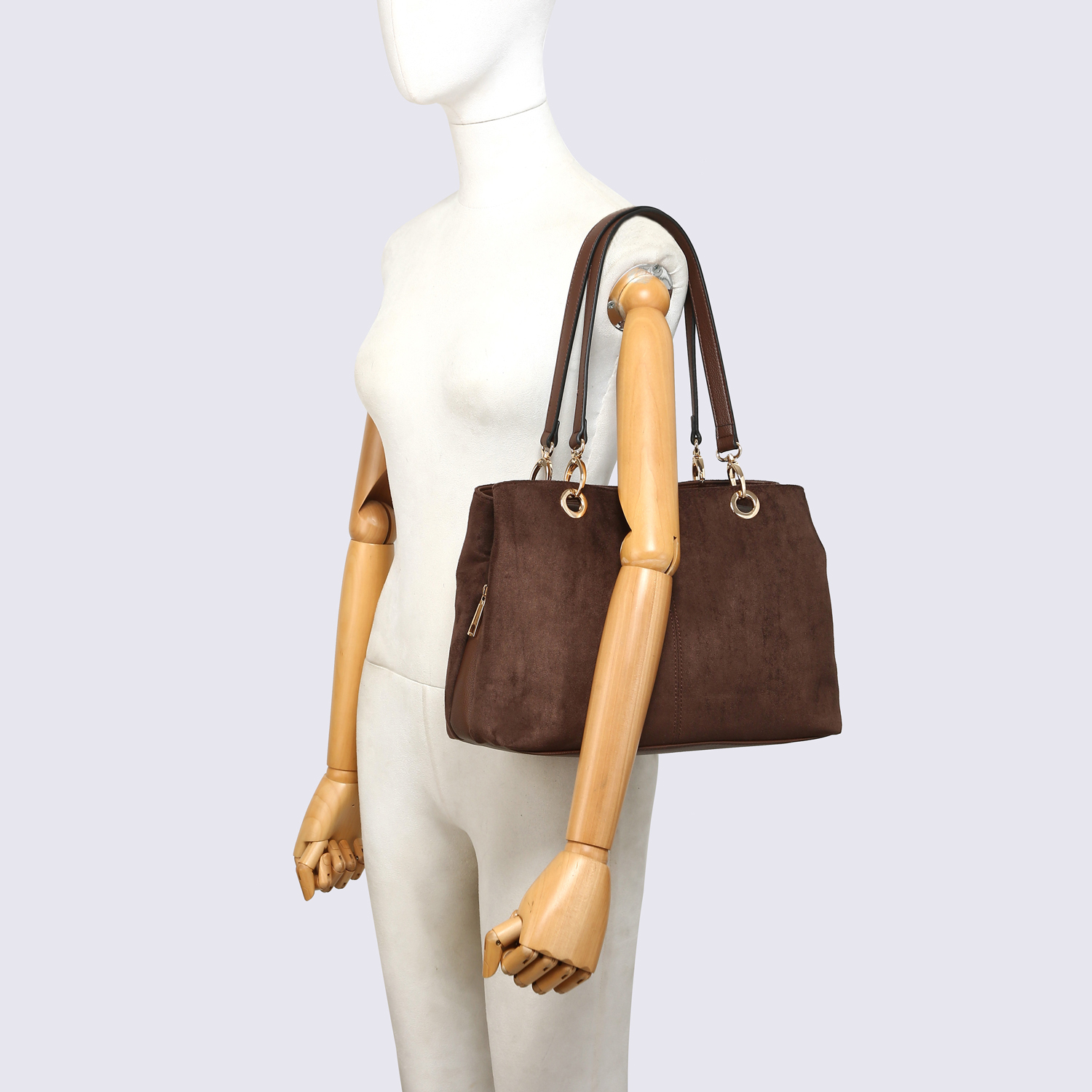 25451 Vegan Suede Triple Compartment Tote Bag